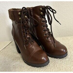 Dream Pairs Women's S7 Lace Up High Chunky Block Heel Side Zipper Ankle Boots